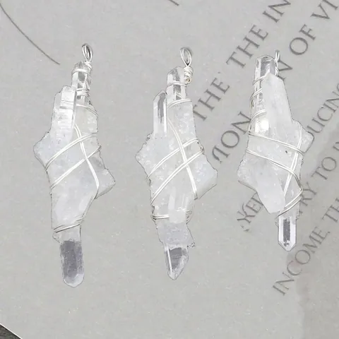 Natürlicher Weißer Kristallspitze Anhänger Drahtumwickelt Unregelmäßiger Quarzstein Für Schmuckherstellung DIY Handarbeit