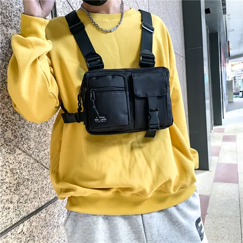 Tactical Techwear Chest Bag For Men Women Streetwear Hip Hop Functional Vest Bag Multi Pocket Oxford Cloth Adjustable Buckle Utility Pack