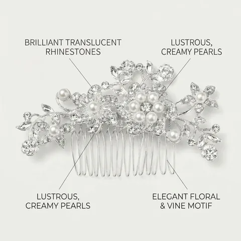 Silver Alloy Floral Bridal Hair Comb With Rhinestone And Artificial Pearl Elegant Vine Hair Piece For Wedding Party Women