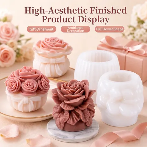 Rose Flower Bouquet Silicone Mold 3D Relief For DIY Handmade Aromatherapy Candles Plaster Soap Casting Flexible Reusable