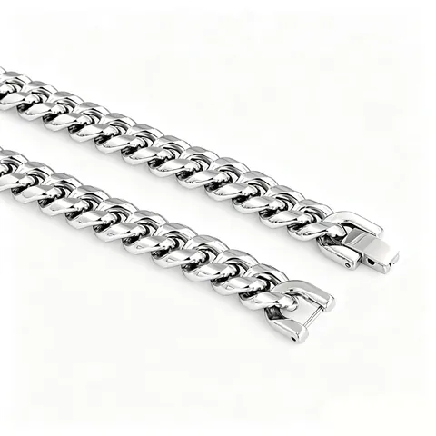 Men's Stainless Steel Cuban Link Chain Necklace Bracelet Silver Polished Hip Hop Streetwear Jewelry Accessories