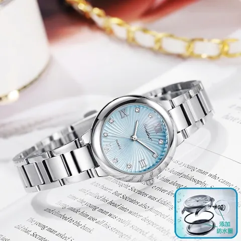 Women's Fashion Quartz Watch Stainless Steel Strap Rhinestone Roman Numerals Sunray Dial Elegant Casual Wristwatch Jewelry