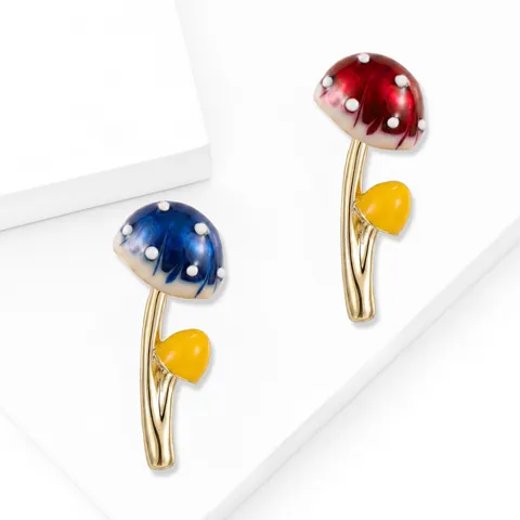 Süße Legierung Emaille Pilz Brosche Für Damen Cartoon Rot Blau Polka Dot Pflanze Kragennadel Mode Schmuck Accessoire Geschenk