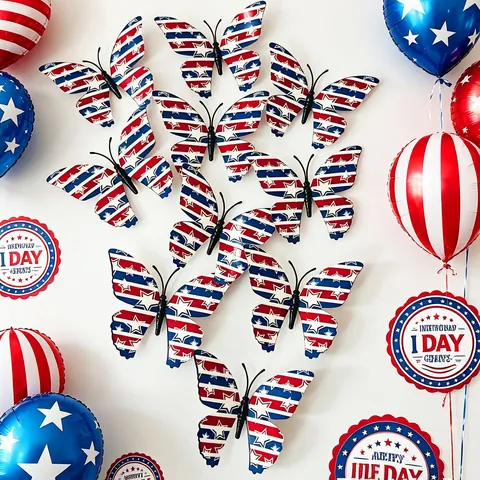 3D American Flag Butterfly Wall Stickers PVC Star Spangled Banner Butterfly Fridge Magnets Independence Day Party Home Decor