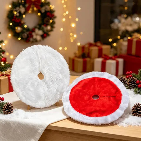 Mini Plush Christmas Tree Skirt Faux Fur Xmas Tree Base Cover Mat For Tabletop Holiday Party Home Christmas Decoration