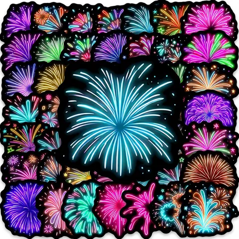 Neon Fireworks Stickers Pack Colorful Aesthetic Decorative Decals Waterproof Vinyl Laptop Luggage Tablet Computer Decor Stickers
