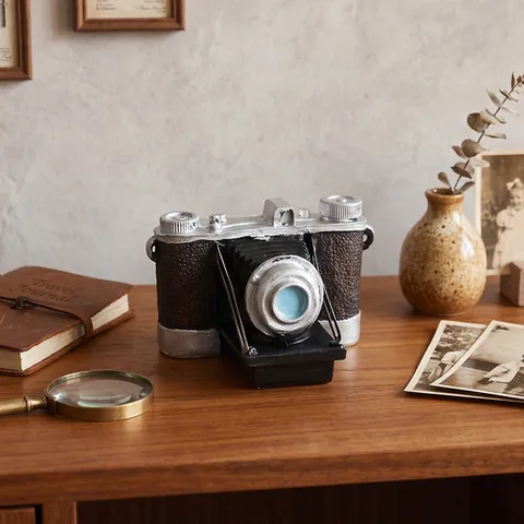 Vintage Camera Model Resin Ornament Distressed Industrial Style Home Decor Retro Folding Camera Craft