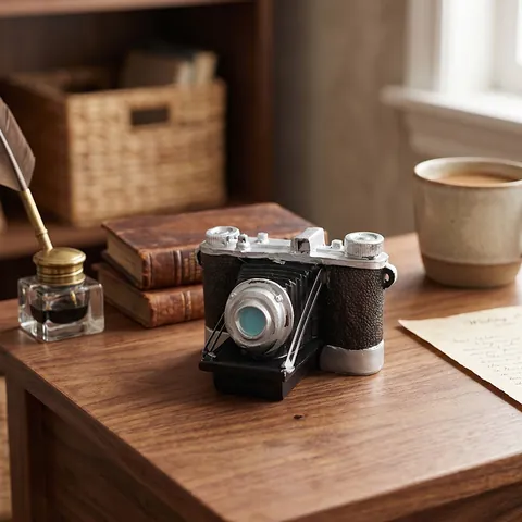 Vintage Camera Model Resin Ornament Distressed Industrial Style Home Decor Retro Folding Camera Craft