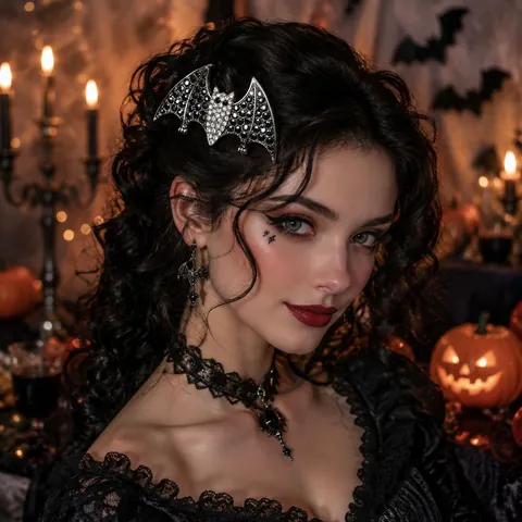 Legierung Strass Fledermaus Haarspange Für Damen Halloween Party Gothic-Stil Dunkelsilber Schwarz Kristall Haarschmuck