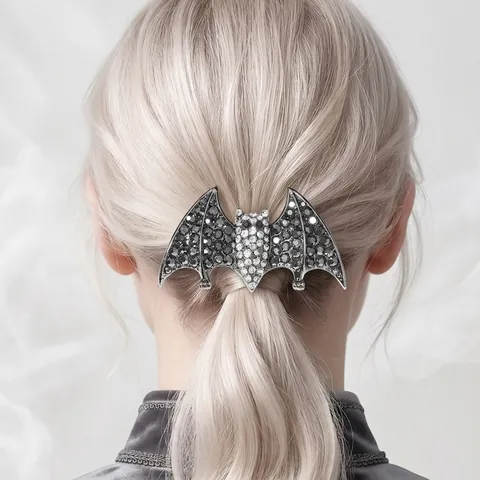 Legierung Strass Fledermaus Haarspange Für Damen Halloween Party Gothic-Stil Dunkelsilber Schwarz Kristall Haarschmuck