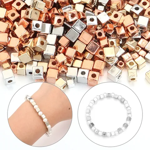 DIY Cube CCB Spacer Beads Gold Silver Plated Plastic Square Loose Beads For Jewelry Making Bracelet Necklace Handcraft Findings