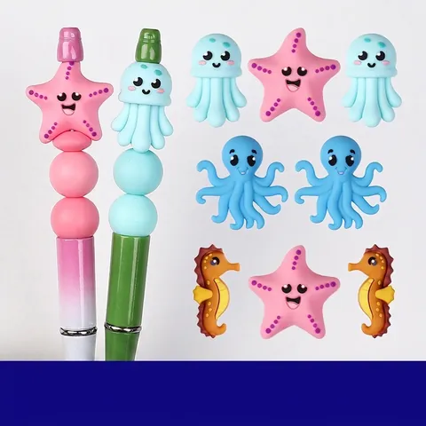 Cuentas de Silicona 3D Animales Marinos Estrella de Mar Pulpo Caballito de Mar Medusa Dijes de Silicona Para Joyería DIY Accesorios