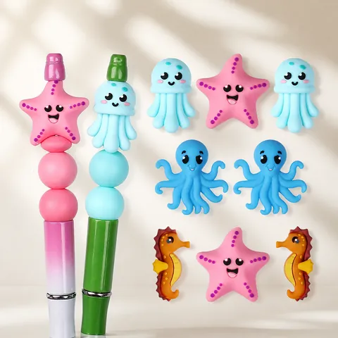 Perles en Silicone 3D Animaux Marins Étoile de Mer Poulpe Hippocampe Méduse Breloques en Silicone Pour Création Bijoux DIY Accessoires