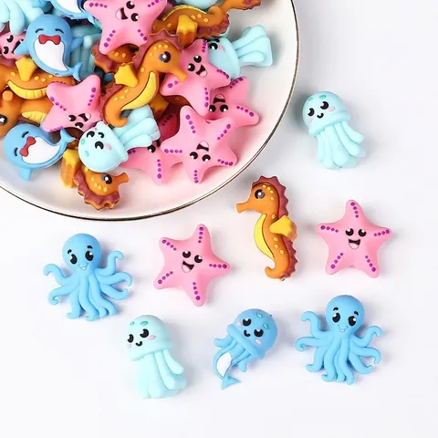 Cuentas de Silicona 3D Animales Marinos Estrella de Mar Pulpo Caballito de Mar Medusa Dijes de Silicona Para Joyería DIY Accesorios