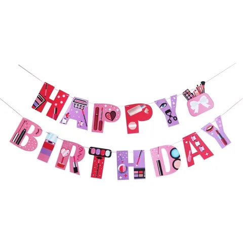 Makeup Kosmetik Thema Party Dekoration Set Happy Birthday Banner Latex Ballons Quasten Für Damen Geburtstag Party Layout Prinzessin Stil Dekor