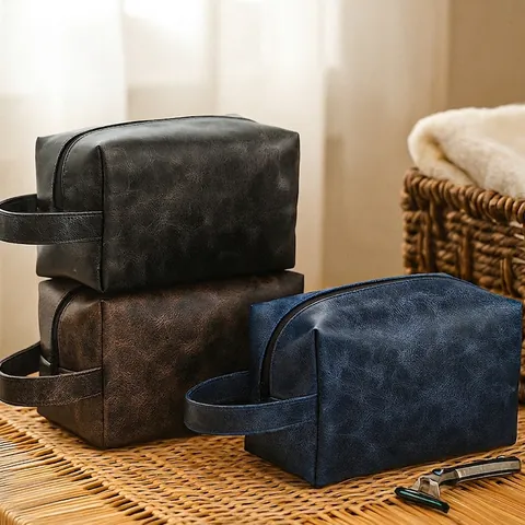 Neceser Para Hombre Cuero PU Vintage Impermeable Gran Capacidad Bolsa De Lavado Viaje Organizador Cosmético Portátil Estuche