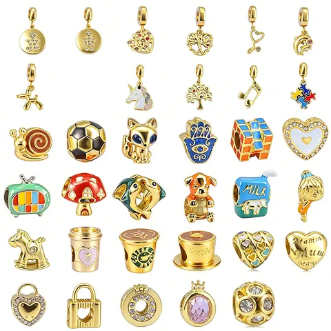 Ανοξείδωτες Χάντρες Charm DIY για Βραχιόλια Καρδιά Λουλούδι Τετράφυλλο Τριφύλλι Σμάλτο Στρας Pavé Χάντρες Αξεσουάρ Κοσμημάτων