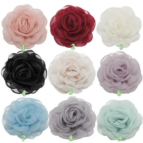 Broche Fleur de Camélia Rose en Organza à Bord Brûlé pour Vêtements Chaussures Accessoires Fleur en Tissu 3D Faite à la Main