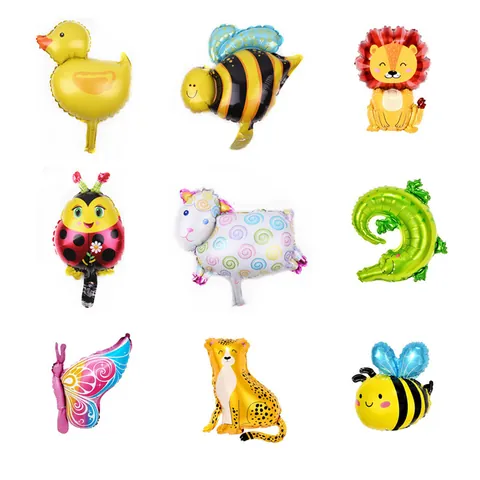 Mini Ballons en Aluminium Animal Dessin Animé Lion Mouton Grenouille Escargot Canard Abeille Coccinelle Décoration Anniversaire Enfants