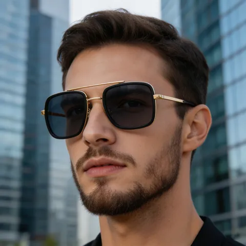 Vintage Square Double Bridge Sunglasses For Women Men Metal Frame Anti Blue Light UV400 Protection Fashion Outdoor Eyewear