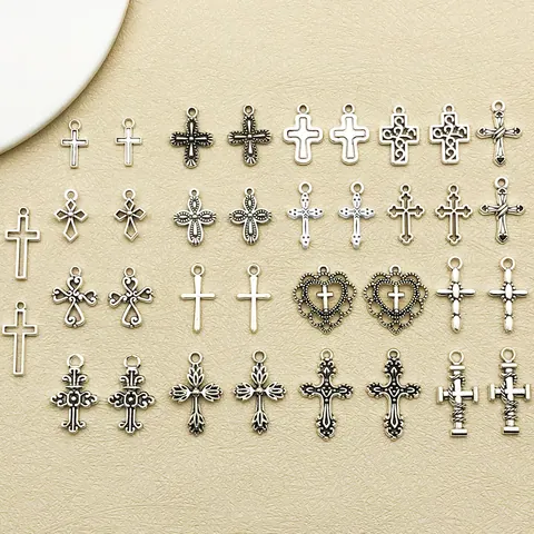 Vintage Antiksilber Zinklegierung Hohl Herz Kreuz Anhänger Für DIY Halskette Armband Schlüsselanhänger Schmuckherstellung