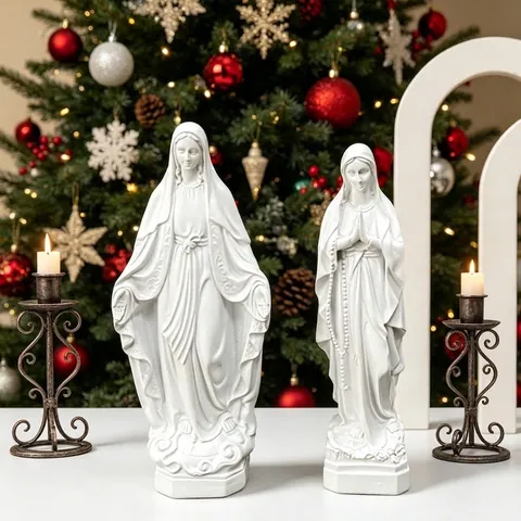 Figura Religiosa de Resina Estilo Europeo Sagrado Corazón De Jesús Y Virgen María Estatua De Madona Decoración Hogar Regalo Oro Blanco