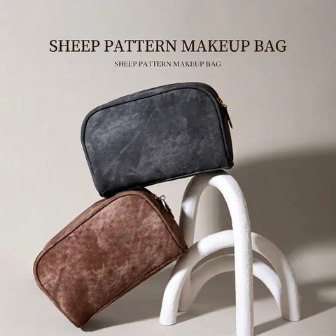 Neceser De Maquillaje Retro Cuero PU Textura Denim Gran Capacidad Organizador De Aseo Viaje Cremallera Estrella Portátil