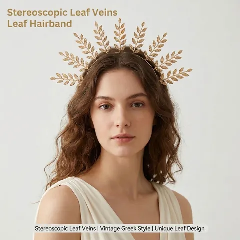 Serre-tête Feuille d'Or Couronne de Laurier en Métal pour Femmes Mariage Mariée Fête Photographie Bohême Accessoires Cheveux