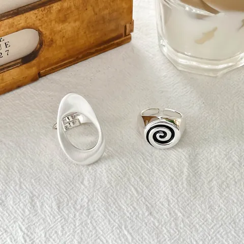 Geometric Vortex Enamel Open Ring For Women Minimalist Hollow Oval Brushed Brass Gold Plated Fashion Index Finger Ring