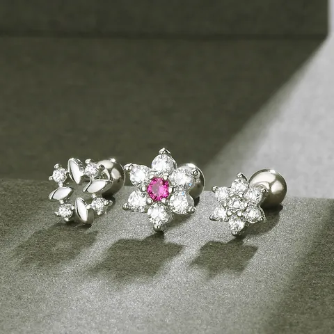 S925 Sterling Silver Flower Stud Earrings For Women Korean Style Sparkling Rhinestone Screw Back Ear Bone Jewelry No Removal For Sleep