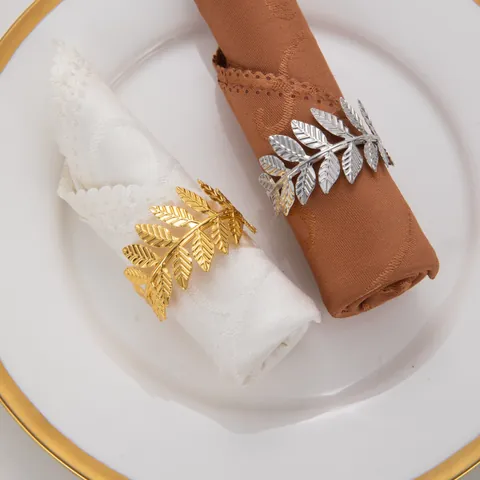 Elegantes Servilleteros de Hoja Metal Dorado Plateado Hebillas de Servilleta de Hoja Cruzada para Decoración de Mesa de Boda Banquete Hotel