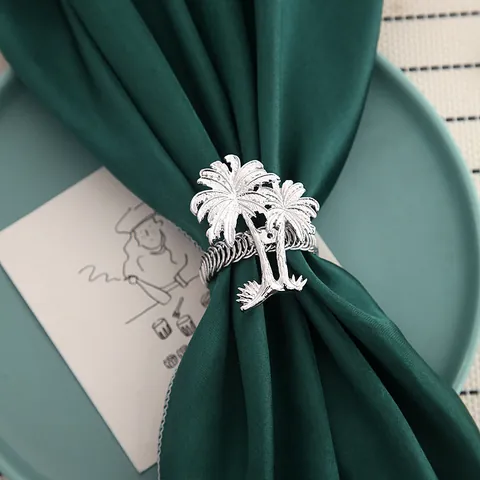 Light Luxury Metal Coconut Tree Leaves Napkin Ring Adjustable Spring Napkin Buckle For Hotel Banquet Table Decoration