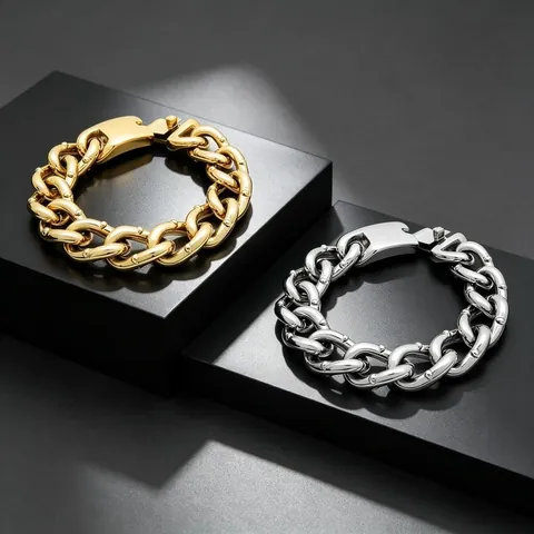Men's Hip Hop 18mm Wide Stainless Steel Cuban Link Bracelet Heavy Solid Chain With Ball Rivet Bold Streetwear Jewelry For Men Gold Silver
