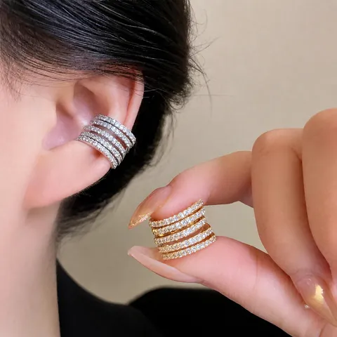 Orecchini a Clip a Cerchio Multistrato in Zirconia Senza Buco per Donna Gioielli di Lusso in Rame alla Moda
