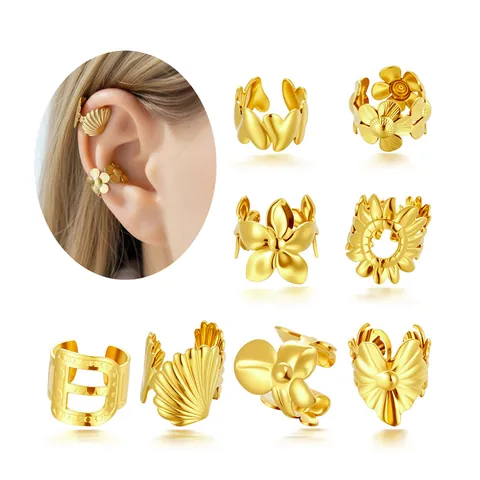 Orecchini a Clip in Acciaio Inossidabile Senza Buco Geometrici Oro Argento Fiori Conchiglia Cuore Orecchini per Cartilagine Donna Gioielli