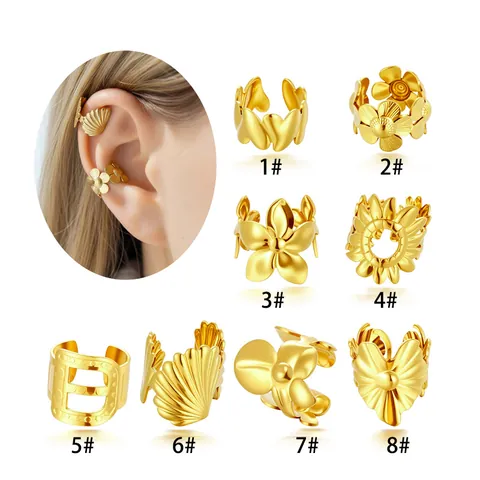 Orecchini a Clip in Acciaio Inossidabile Senza Buco Geometrici Oro Argento Fiori Conchiglia Cuore Orecchini per Cartilagine Donna Gioielli