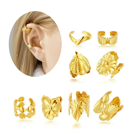 Stainless Steel Non Piercing Ear Cuffs Gold Silver Plated Heart Shell Flower Leaf Wave Design Cartilage Clip Earrings For Women Jewelry