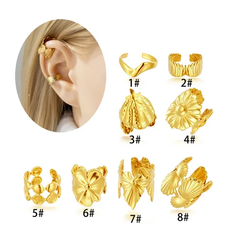 Stainless Steel Non Piercing Ear Cuffs Gold Silver Plated Heart Shell Flower Leaf Wave Design Cartilage Clip Earrings For Women Jewelry