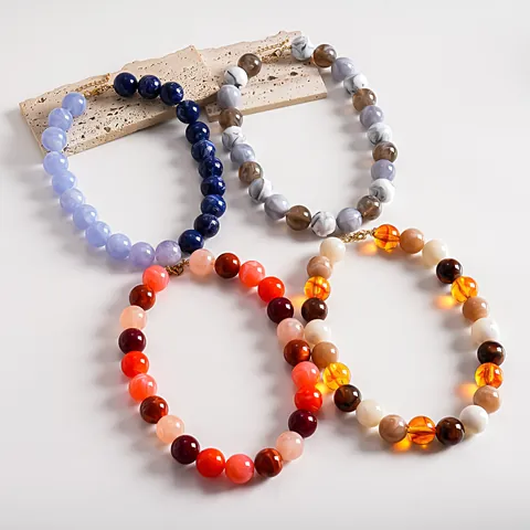 Collar de Cuentas de Acrílico Grueso para Mujer Estilo Dopamina Patrón de Mármol Lavado de Tinta Joyería Hecha a Mano