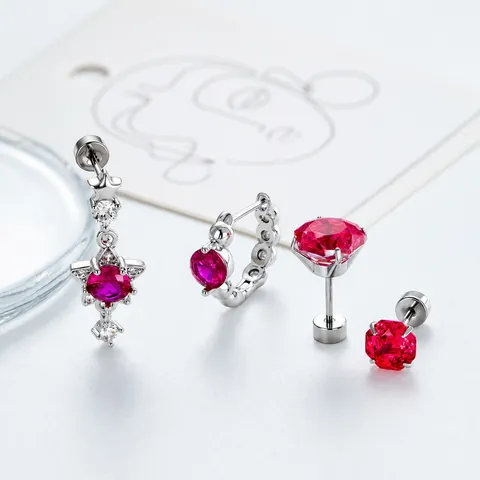 Sommer Frisch Titanstahl Piercing Schmuck Rosarot Zirkonia Ohrknorpel Ohrstecker Pentagramm Rosenschliff Ohrclip Für Unisex
