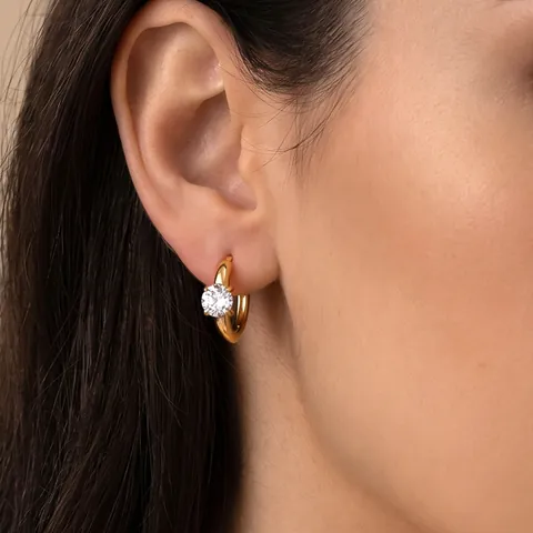 Boucles d'Oreilles Créoles en Acier Inoxydable avec Zirconia pour Femmes Style INS Triangle Étoile Fleur Plaqué Or
