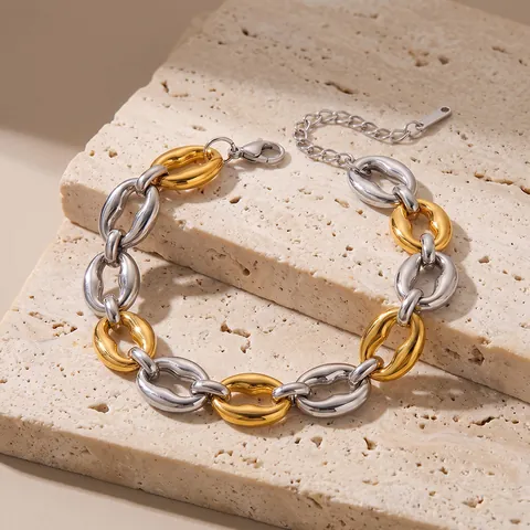 Stainless Steel Geometric Chunky Link Bracelet For Women Gold Silver Two-tone Plated Minimalist Chain Bracelet Jewelry