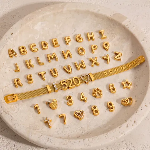 Stainless Steel Gold Letter Number Slide Charms For Bracelet DIY Personalized Jewelry Rhinestone Alphabet Initial Slider Pendant Accessories For Women