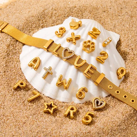 Stainless Steel Gold Letter Number Slide Charms For Bracelet DIY Personalized Jewelry Rhinestone Alphabet Initial Slider Pendant Accessories For Women