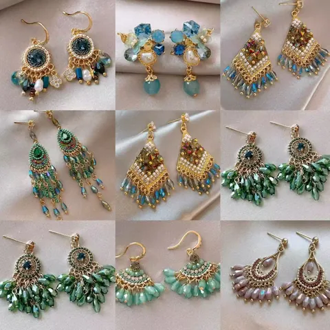 Boheemse Vintage Legering Kunstmatig Kristal Kwastjes Oorbellen Voor Vrouwen Elegant Geometrisch Verguld Strass Ethische Stijl Sieraden Cadeau