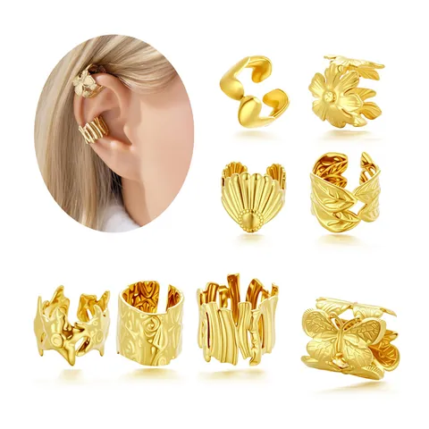 Stainless Steel Non Piercing Ear Cuff Heart Butterfly Flower Leaves Cartilage Ear Clips For Women European Fashion Jewelry