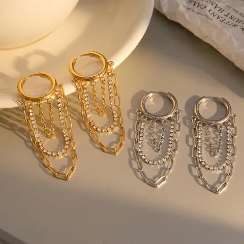 Orecchini a Cerchio con Nappa e Strass in Acciaio Inossidabile per Donna Gioielli Pendenti Geometrici di Lusso Impermeabili e Ipoallergenici