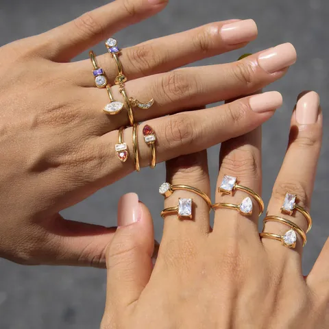 Dames Roestvrij Stalen Holle Veer Ring 18K Verguld Zirconia Hart Maan Ster Open Verstelbare Ring Sieraden Modeaccessoire