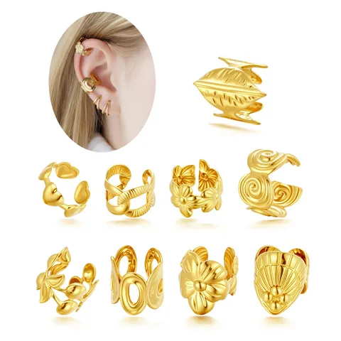 Stainless Steel Non-Piercing Ear Cuffs Gold Silver Flower Heart Leaf Minimalist Cartilage Clip-on Earrings For Women Fashion Jewelry