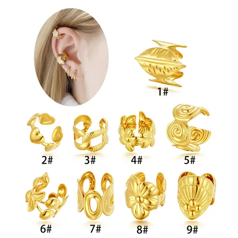 Stainless Steel Non-Piercing Ear Cuffs Gold Silver Flower Heart Leaf Minimalist Cartilage Clip-on Earrings For Women Fashion Jewelry